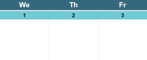 Example of the Google Sheets calendar version that has one large square for each day